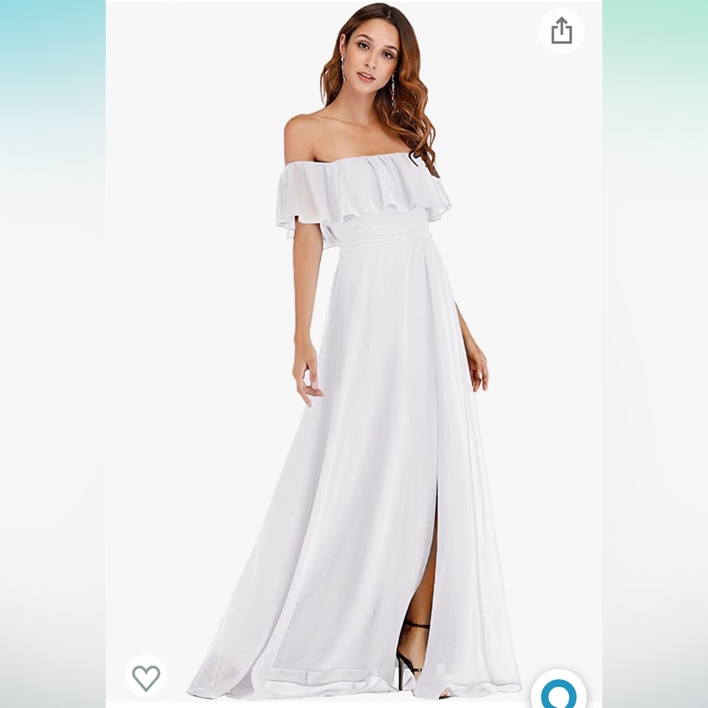 Ever-Pretty Womens Off The Shoulder Ruffle Side Split Beach Maxi Dress White